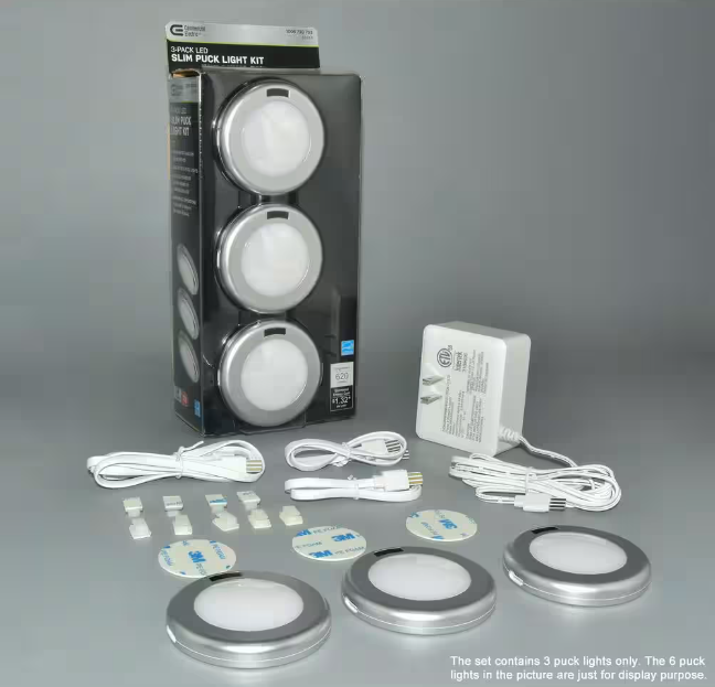 Commercial Electric 3-Light LED Puck Light Kit Silver