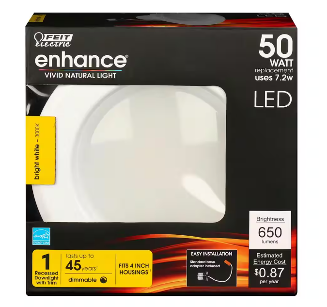 (6-Pack) Electric 4 in. Integrated LED White Retrofit Recessed Light Trim Kit Dimmable CEC Downlight Bright White 3000K (6-Pack)
