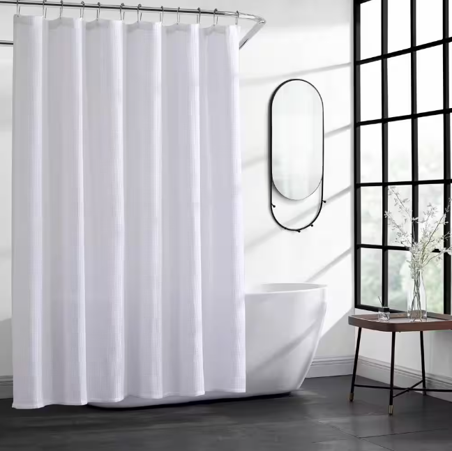 KENNETH COLE NEW YORK Waffle 1-Piece White Cotton Blend 70 in. x 72 in. Shower Curtain
