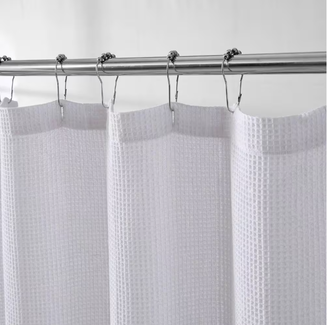KENNETH COLE NEW YORK Waffle 1-Piece White Cotton Blend 70 in. x 72 in. Shower Curtain