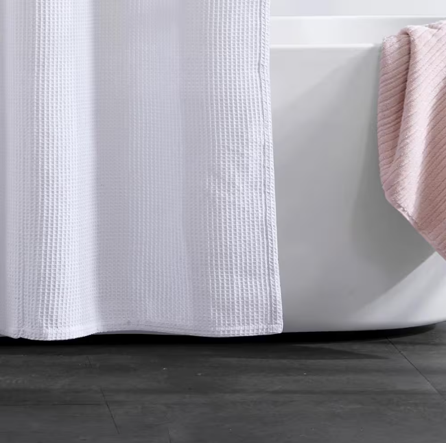 KENNETH COLE NEW YORK Waffle 1-Piece White Cotton Blend 70 in. x 72 in. Shower Curtain