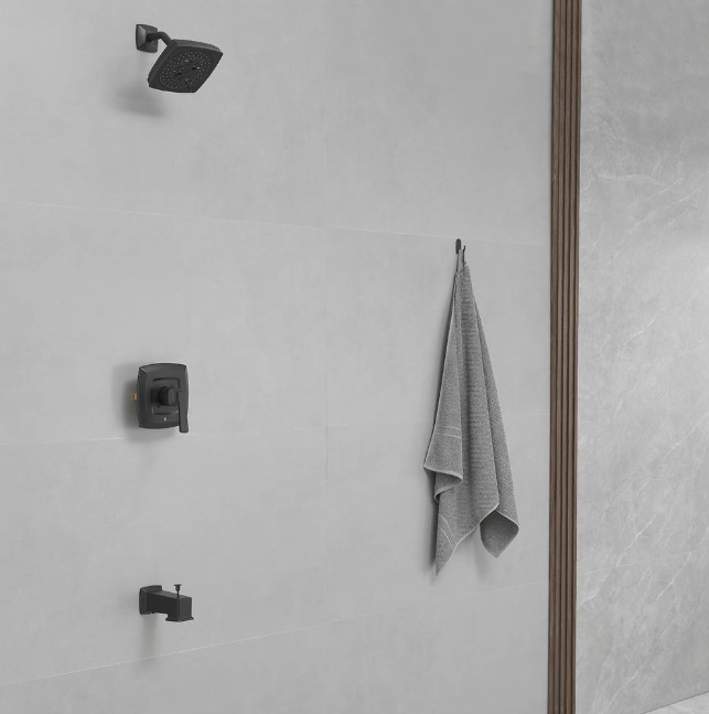 BWE Single Handle 5-Spray Rainfall Square Shower Faucet Set 1.8 GPM with Tub Spout Combo High pressure in. Matte Black