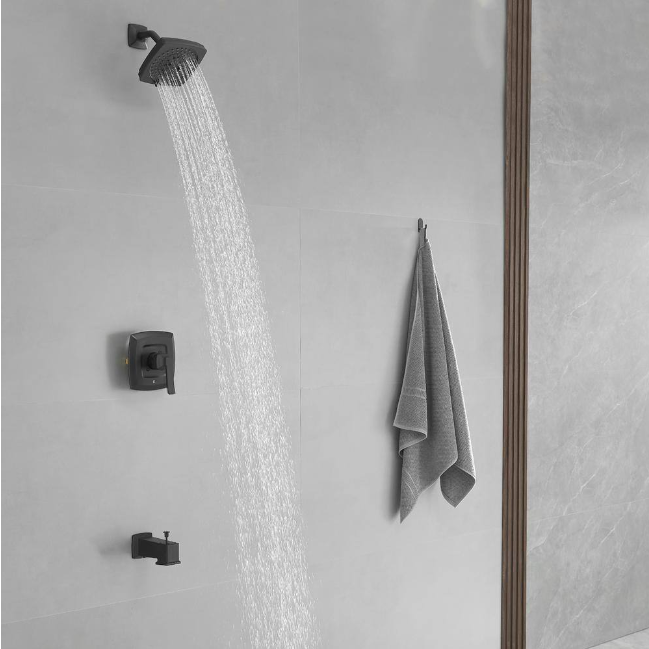 BWE Single Handle 5-Spray Rainfall Square Shower Faucet Set 1.8 GPM with Tub Spout Combo High pressure in. Matte Black