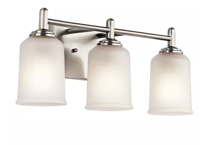 KICHLER Shailene 21 in. 3-Light Brushed Nickel Traditional Bathroom Vanity Light with Satin Etched Glass