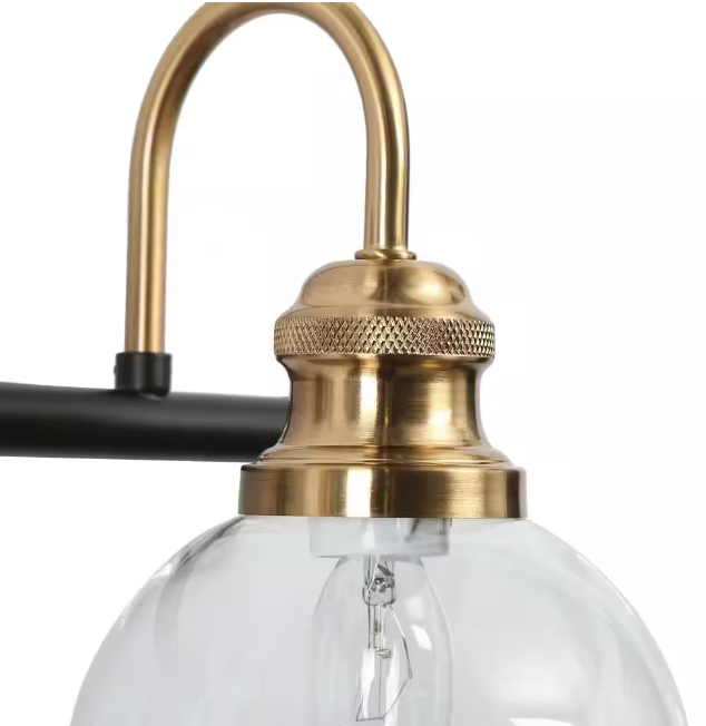 Zevni Modern 22 in. 3-Light Black Bathroom Vanity Light, Powder Room Rustic Vanity Light, Clear Glass Brass Gold Wall Light