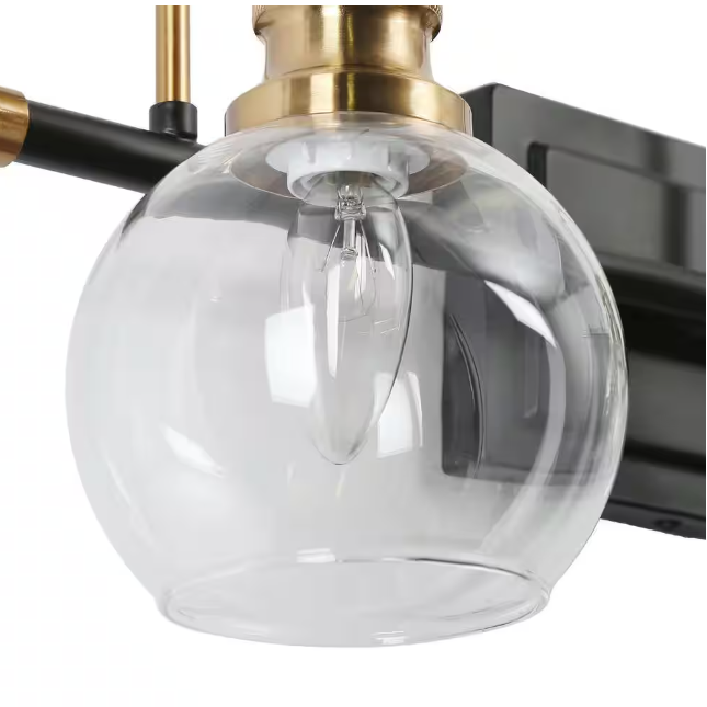 Zevni Modern 22 in. 3-Light Black Bathroom Vanity Light, Powder Room Rustic Vanity Light, Clear Glass Brass Gold Wall Light