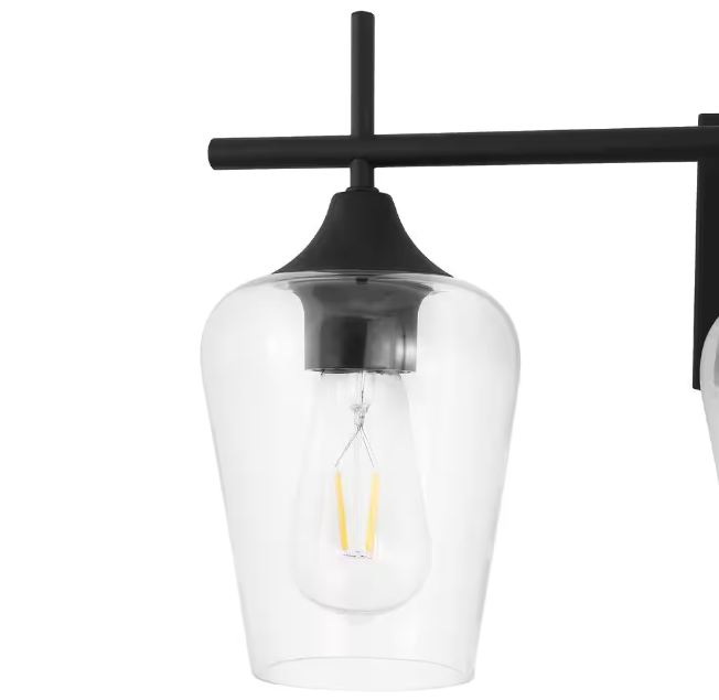 MLiAN 21 in. 3-Light Matt Black Vanity Light with Glass Shade