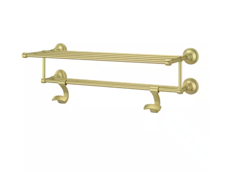 Pfister Tisbury 24 in. 4-Bar Towel Rack with 2-Hanging Hooks in Brushed Gold