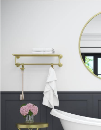 Pfister Tisbury 24 in. 4-Bar Towel Rack with 2-Hanging Hooks in Brushed Gold