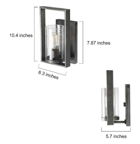 LNC Modern Transitional Wall Sconce 1-Light Brushed Gray Linear Rectangle Wall Light with Cylinder Seeded Glass Shade