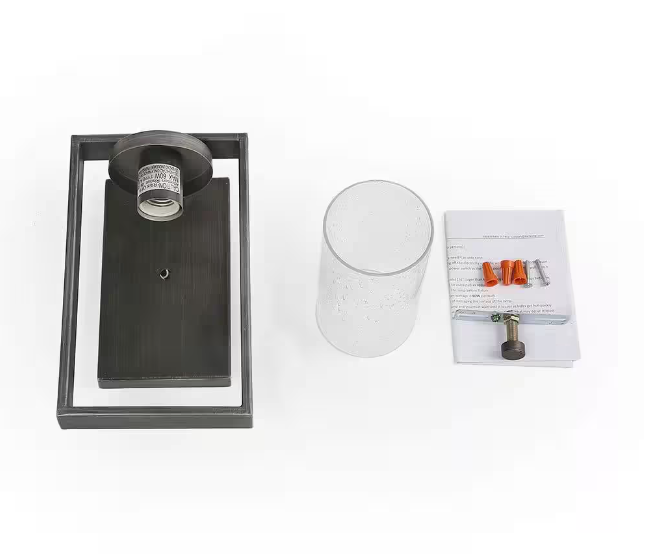 LNC Modern Transitional Wall Sconce 1-Light Brushed Gray Linear Rectangle Wall Light with Cylinder Seeded Glass Shade