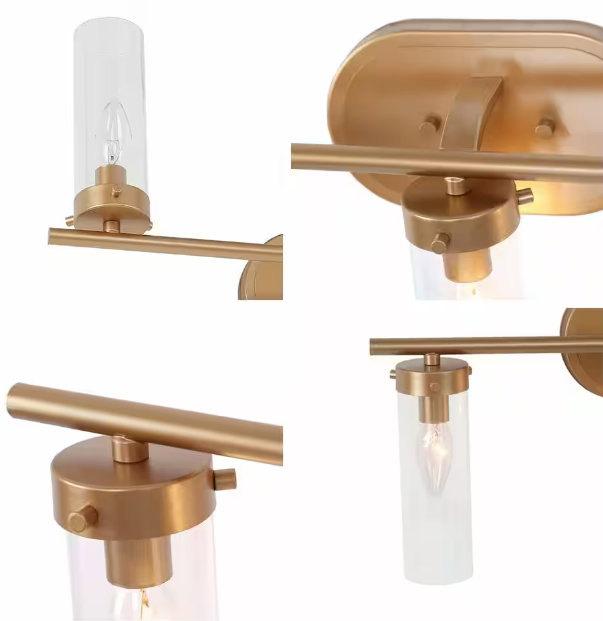 LNC Antique Gold Modern 3-Light Bathroom Vanity Light 21.5 in. Powder Room Wall Light with Cylinder Clear Glass Shades