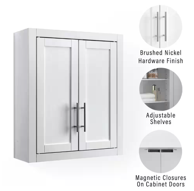 CROSLEY FURNITURE Savannah 22 in. x 26 in. x 8 in. Surface-Mount Medicine Cabinet in White