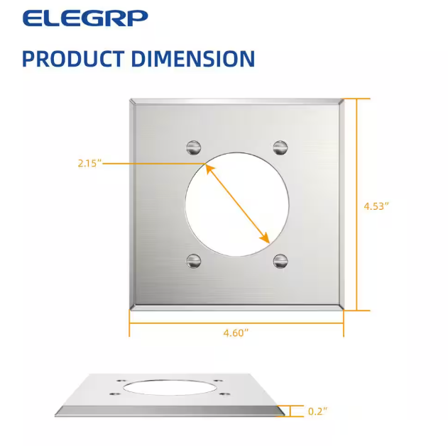 ELEGRP 2.15 in. 2-Gang Flush Mount Power Single Outlet Stainless Steel Wall Plate (2-Pack)