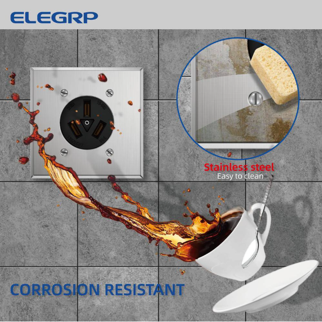 ELEGRP 2.15 in. 2-Gang Flush Mount Power Single Outlet Stainless Steel Wall Plate (2-Pack)