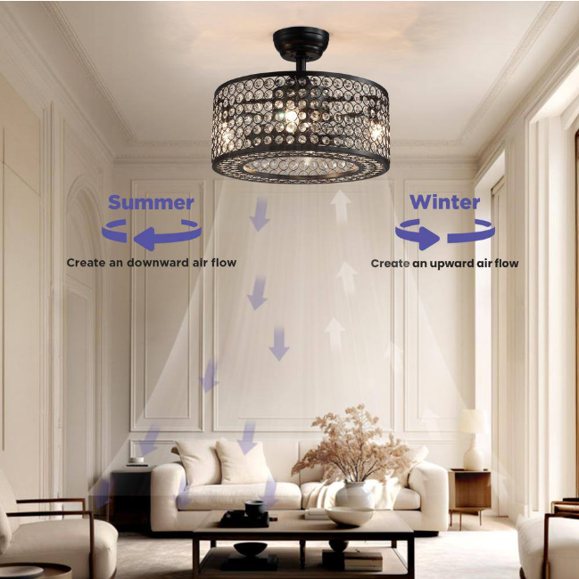 ANTOINE 17 in. Indoor Crystal Caged Ceiling Fan with Lights and Remote Enclosed Ceiling Fan Small Black Fandelier17 in. Indoor Crystal Caged Ceiling Fan with Lights and Remote Enclosed Ceiling Fan Small Black Fandelier