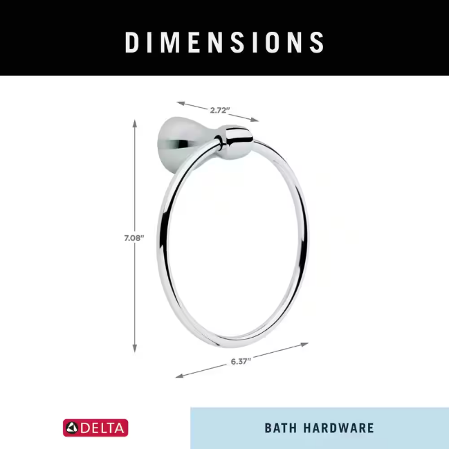Delta Foundations Wall Mount Round Towel Ring Bath Accessory in Polished Chrome