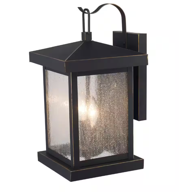 Bel Air Lighting Santa Cruz 2-Light Weathered Bronze Outdoor Wall Light Fixture with Seeded Glass