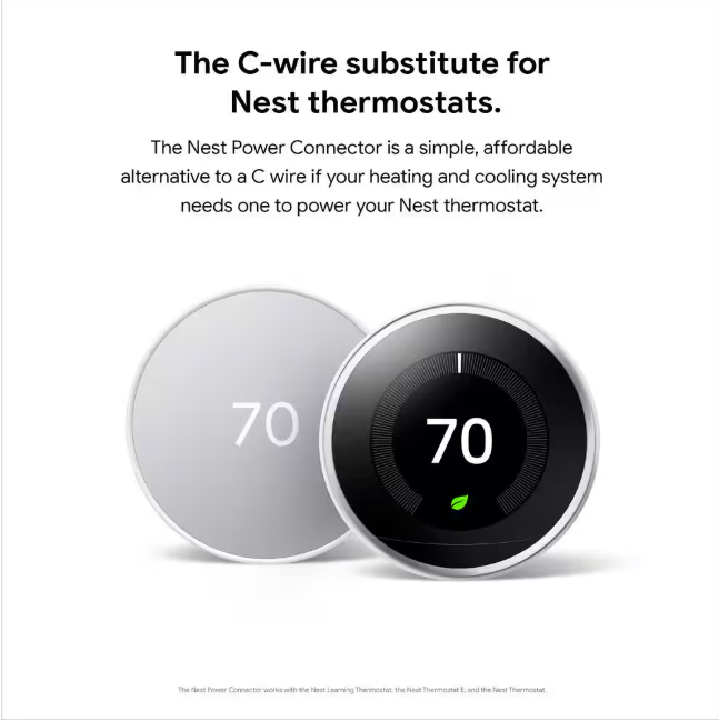 Brand New Factory Sealed Google Nest Power Connector - C-Wire Substitute - Compatible with Nest thermostats