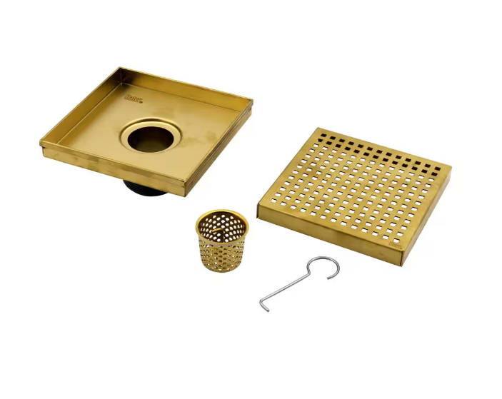 Oatey Designline 6 in. x 6 in. Stainless Steel Square Shower Drain with Square Pattern Drain Cover in Brushed Gold