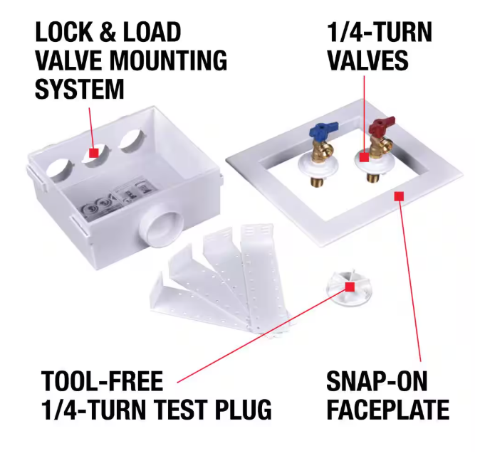 Quadtro 1/4 in. Turn Copper Washing Machine Outlet Box with Water Hammer Arrestor