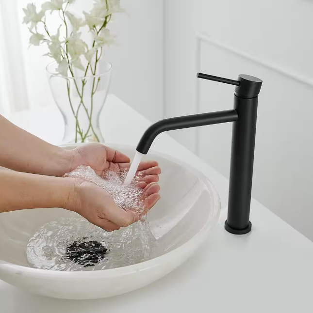 BWE Single Hole Single Handle Bathroom Vessel Sink Faucet With Pop Up Drain Without Overflow in Matte Black