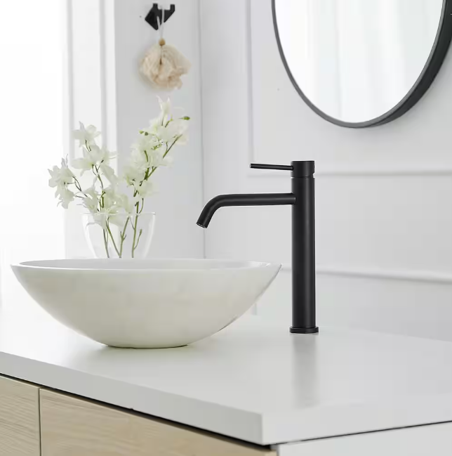 BWE Single Hole Single Handle Bathroom Vessel Sink Faucet With Pop Up Drain Without Overflow in Matte Black