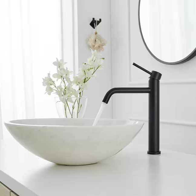 BWE Single Hole Single Handle Bathroom Vessel Sink Faucet With Pop Up Drain Without Overflow in Matte Black