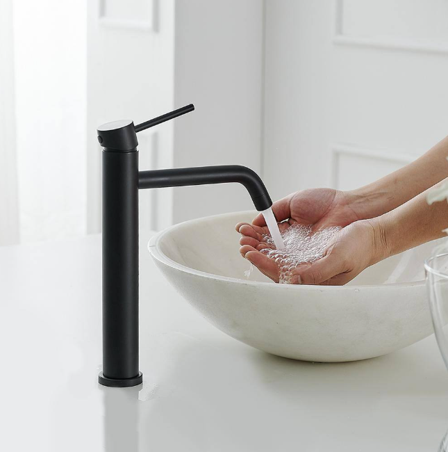 BWE Single Hole Single Handle Bathroom Vessel Sink Faucet With Pop Up Drain Without Overflow in Matte Black