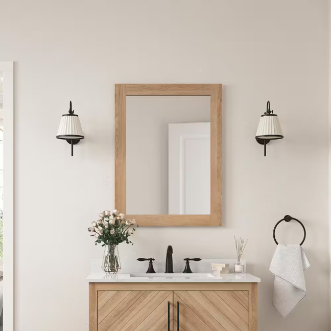 Glacier Bay Huckleberry 24 in. W x 32 in. H Rectangular Framed Wall Mount Bathroom Vanity Mirror in Weathered Tan