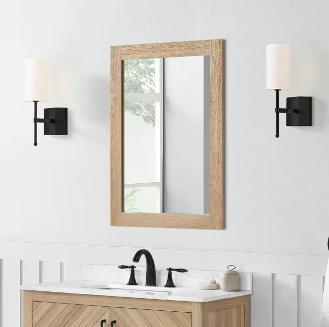 Glacier Bay Huckleberry 24 in. W x 32 in. H Rectangular Framed Wall Mount Bathroom Vanity Mirror in Weathered Tan