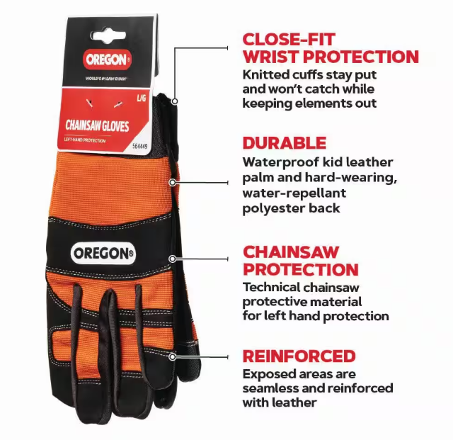 Oregon Protective Orange and Black Chainsaw Gloves
