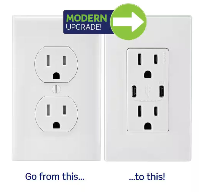 Leviton Decora 15 Amp Tamper Resistant Duplex Outlet with 30W USB-C Power Delivery Charger, Gray (1-Pack)