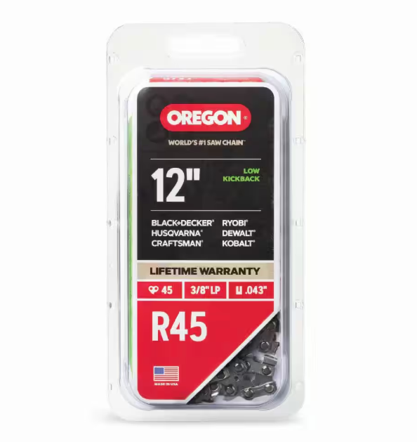 Oregon R45 Chainsaw Chain for 12 in. Bar, Fits Echo, Makita, Craftsman, Husqvarna, Ryobi and more