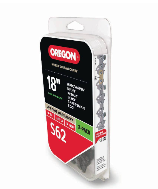 Oregon S62 Chainsaw Chain for 18 in. Bar, Fits Husqvarna, Echo, Poulan, Craftsman, Homelite and More (2-Pack)