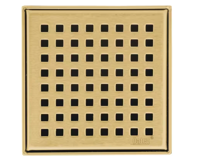 Oatey Designline 4 in. x 4 in. Stainless Steel Square Shower Drain with Square Pattern Drain Cover in Brushed Gold