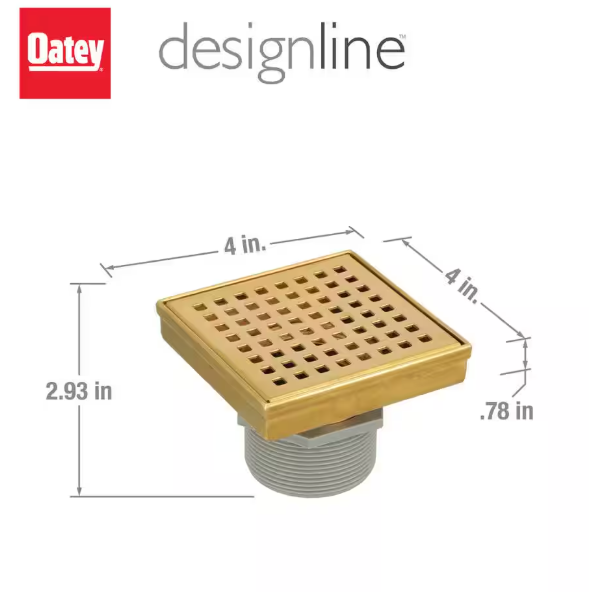 Oatey Designline 4 in. x 4 in. Stainless Steel Square Shower Drain with Square Pattern Drain Cover in Brushed Gold