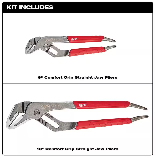 Milwaukee 6 in. and 10 in. Straight-Jaw Pliers Set (2-Piece)
