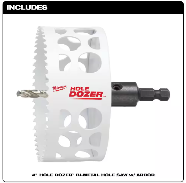 Milwaukee 4 in. HOLE DOZER Bi-Metal Hole Saw with 3/8 in. Arbor and Pilot Bit