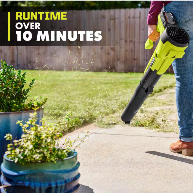 RYOBI ONE+ 18V 90 MPH 250 CFM Cordless Battery Leaf Blower/Sweeper with 2.0 Ah Battery and Charger