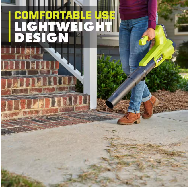RYOBI ONE+ 18V 90 MPH 250 CFM Cordless Battery Leaf Blower/Sweeper with 2.0 Ah Battery and Charger