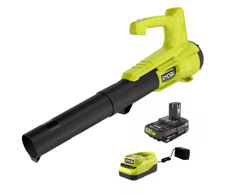 RYOBI ONE+ 18V 90 MPH 250 CFM Cordless Battery Leaf Blower/Sweeper with 2.0 Ah Battery and Charger