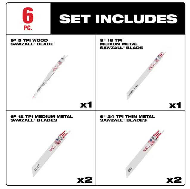 Milwaukee SAWZALL General Purpose Reciprocating Blade Set (6-Piece)