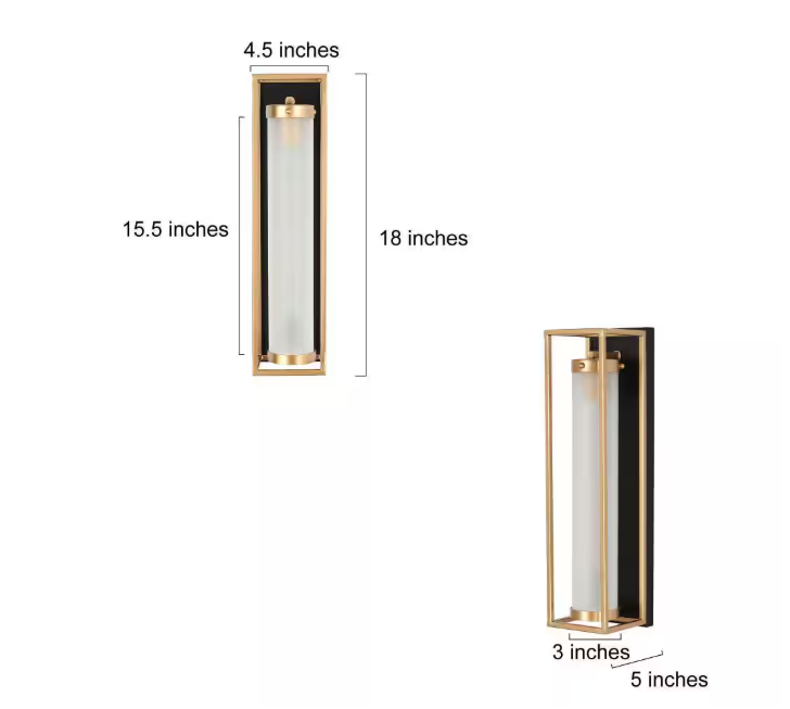 Zevni 1-Light Dark Gold Modern Wall Sconce, Tube Frosted Glass Black Wall Light, Farmhouse Geometric Bathroom Vanity Light