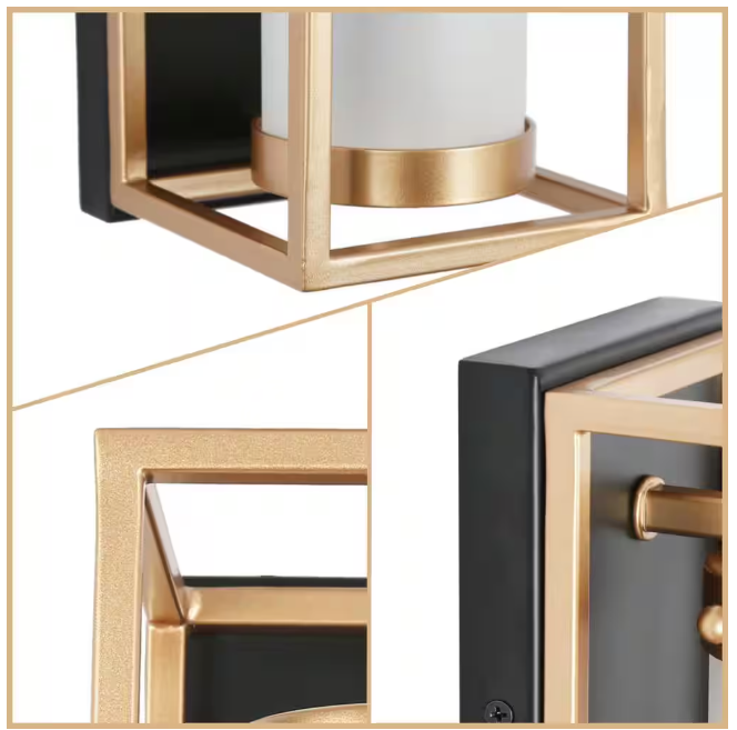 Zevni 1-Light Dark Gold Modern Wall Sconce, Tube Frosted Glass Black Wall Light, Farmhouse Geometric Bathroom Vanity Light