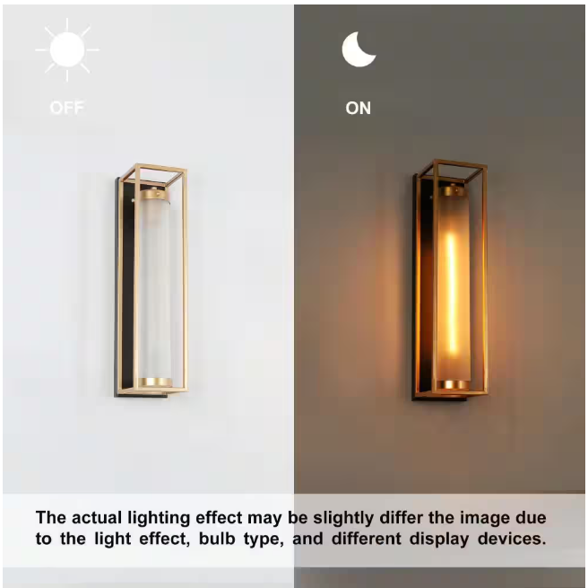 Zevni 1-Light Dark Gold Modern Wall Sconce, Tube Frosted Glass Black Wall Light, Farmhouse Geometric Bathroom Vanity Light