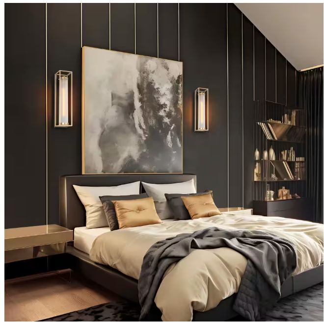 Zevni 1-Light Dark Gold Modern Wall Sconce, Tube Frosted Glass Black Wall Light, Farmhouse Geometric Bathroom Vanity Light
