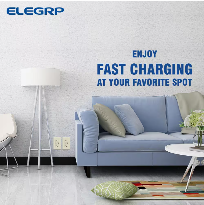 ELEGRP 4.0 Amp Dual USB Ports with Smart Chip, 15 Amp Duplex Tamper Resistant Outlet, Wall Plate Included, Almond (2-Pack)