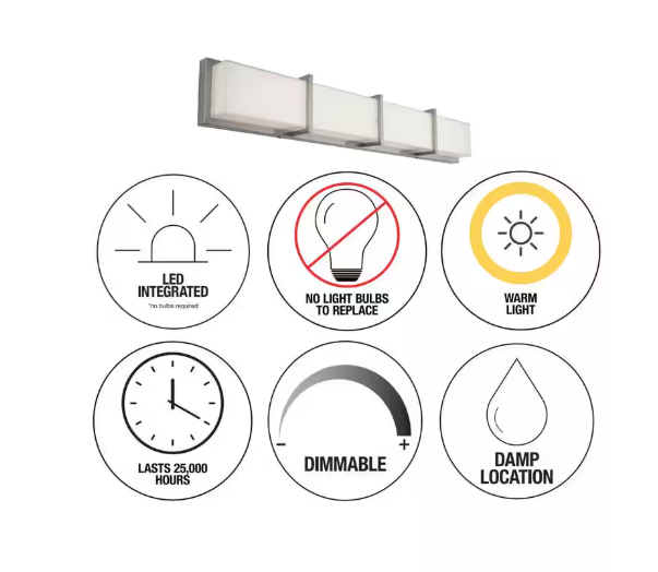 Artika Subway 35 in. 4-Light Stainless Steel Modern Integrated LED Vanity Light Bar for Bathroom
