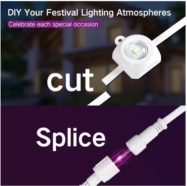 BICIK RGBIC Permanent 72 Light 100 ft. Outdoor Plug-In Integrated LED Novelty String-Light with IP65 Waterproof Housing